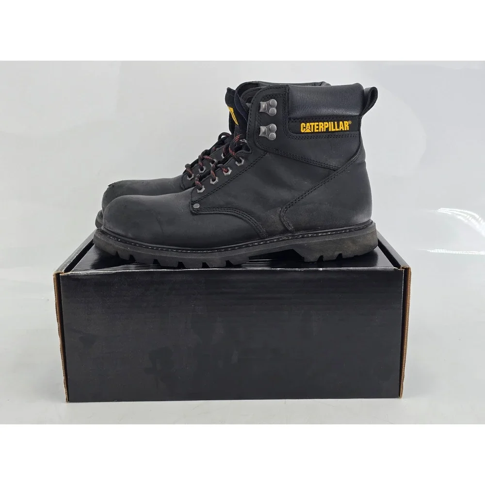 Caterpillar Second Shift Steel Toe Work Boots Mens 14 Black Leather - Good